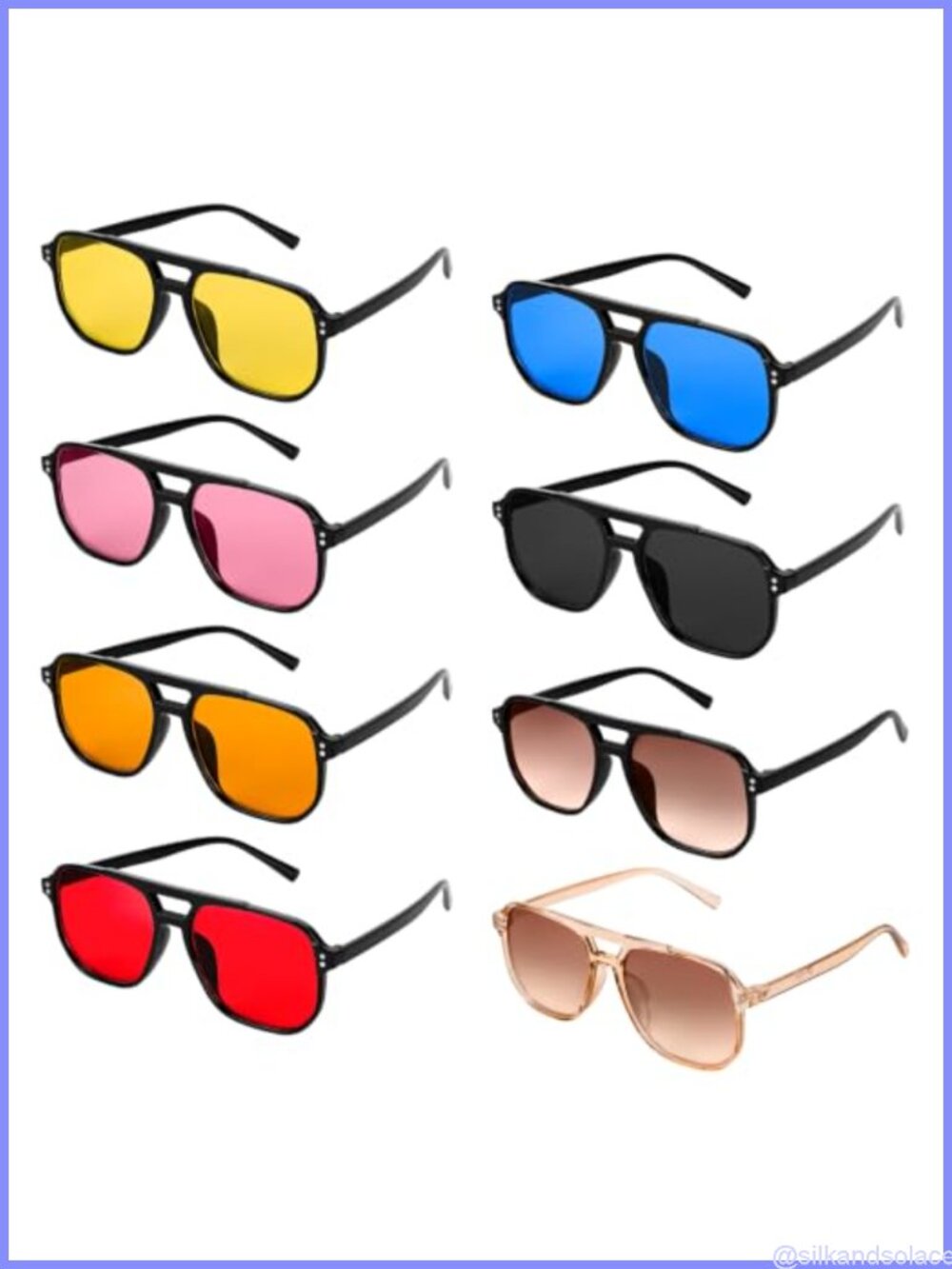 8 Pack Retro Square Aviator Sunglasses Oversized 70s Vintage UV400 Acetate